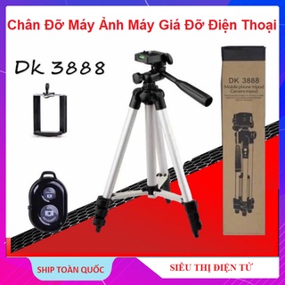 Tripod DK-3888 Ba Chân, Tặng Remote Kết Nối Bluetooth - Dùng Cho Máy Ảnh Và ĐT - Tripod Hợp Kim Nhôm - Bảo Hành 6 Tháng