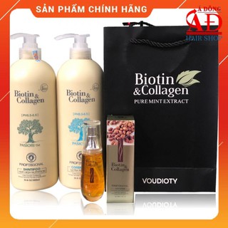 [Chính hãng] [1000mlx2] Cặp dầu gội xả Biotin &amp; Collagen trắng phục hồi kích thích mọc tóc của Ý + Tặng tinh dầu 50ml