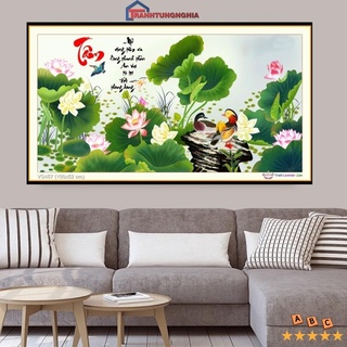 Tranh đính đá ABC , thêu chữ thập tự làm chữ tâm hoa sen