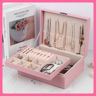 Hộp để đồng hồ, trang sức, mỹ phẩm bằng da 2 tầng nhiều ngăn để bàn thanh lịch siêu xinh