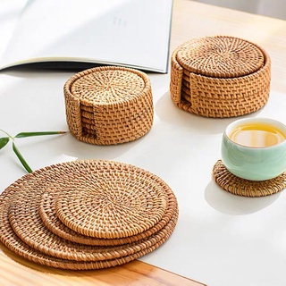 Miếng lót cốc lót ly lót nồi cách nhiệt bằng mây tre trang trí bàn ăn phòng bếp chụp ảnh food decor xinh xắn