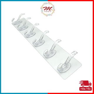 [Loại 1 Có Vỉ] Thanh Treo Đồ Dán Tường 6 Móc Liền Mạch Trong Suốt Chịu Lực 10kg - MTDDT