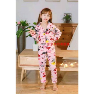 Bộ quần áo trẻ em dài tay Bộ pijama Chất liệu cotton cho bé gái từ 10-35kg PIKA KIDS