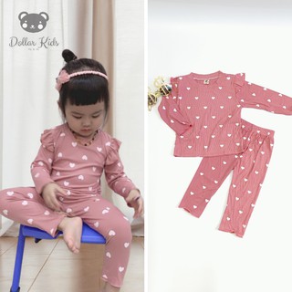 Bộ tăm lạnh in trái tim phối bèo vai đáng yêu cho bé gái (8-22kg)