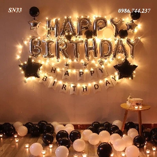 Combo set bóng trang trí sinh nhật đầy đủ y ảnh kèm dây đèn led mã SN33