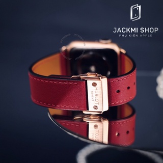 [DÂY DA THẬT] DÂY DA BÊ SWIFT MAY TAY THỦ CÔNG MÀU ĐỎ RƯỢU KHÓA HUBLOT CHO APPLE WATCH SERIES 1=>6 (BẢO HÀNH 1 NĂM)