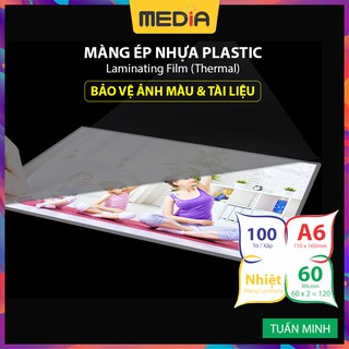 Màng Ép Plastic A6 MEDIA inkjet, Màng Ép Nhựa , Kích Thước 11 x 16cm (A6), Độ Dày 60 Micro, 100 Tờ