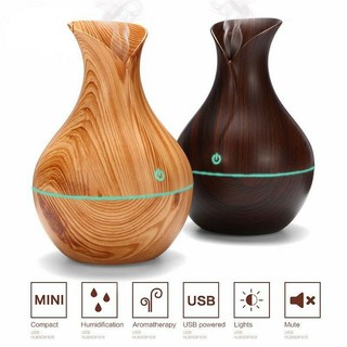 Máy xông tinh dầu - Máy phun sương tạo ẩm vân gỗ - Đèn xông tinh dầu thơm phòng dung tích 150ml cao cấp