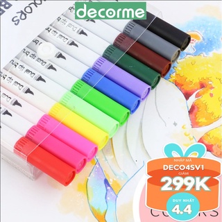 Dual brush pen DecorMe bút brush fineliner set 12 bút calligraphy phụ kiện văn phòng phẩm