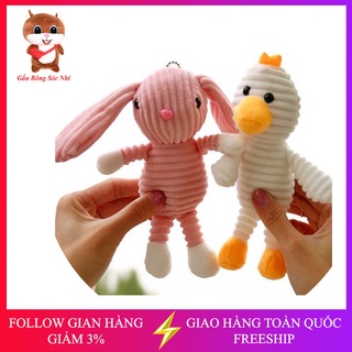 Móc khóa gấu bông, móc khóa thú nhồi bông hình thỏ, vịt treo balo, túi xách