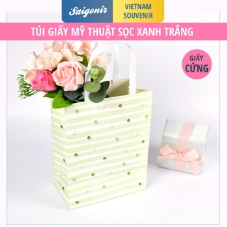 Túi Giấy Cứng Đựng quà Sọc Ngang Xanh Trắng TGCHTX02 Cao Cấp Màu Sắc Trang Nhã Họa Tiết Xinh Xắn -Saigonir
