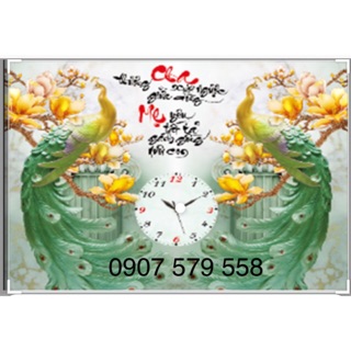 tranh đính đá đồng hồ cha mẹ 68x53 cm