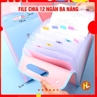 Cặp lưu tài liệu, bài kiểm tra, File lưu 12 NGĂN tiện lợi, có cúc bấm tiện lợi
