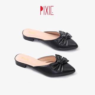 [FORM NHỎ]Dép Sục Bệt Mũi Nhọn Gắn Nơ Màu Đen Pixie X456