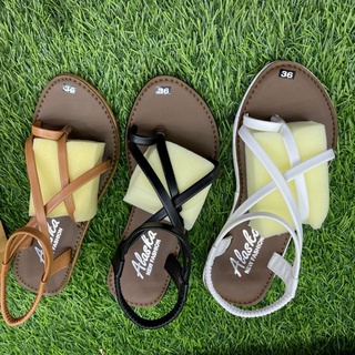Sandal nữ đi học có quai hậu, đế nhựa cao cấp đi mưa thoải mái - TB Sandal xỏ ngón da lì nền nâu [Hoàn Xu]