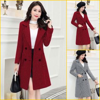 Hàng nhập - Áo khoác kaki nữ caro 4 nút, áo vest nữ form dài