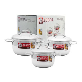 Bộ 3 nồi inox 304 Zebra Extreme Infinity ( 18cm x 20cm x 22cm ) nhập khẩu Thái Lan , nắp inox , dùng tốt mọi bếp