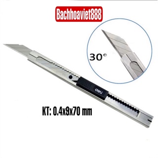 Dao trổ nhỏ Deli 2034 inox 9mm loại tốt , dao dọc giấy SK5 mini 30 độ sắc bén tiện lợi