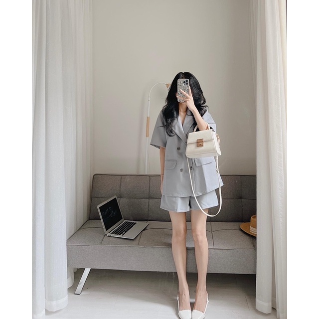 Set blazer cộc tay 4 khuy kèm quần Samhyewear Thời Trang Nữ
