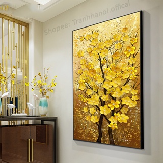 Tranh treo tường phòng khách Bức Hoa Mai Vàng Phú Quý có khung tặng kèm đinh gắn tường/ tranh phòng ngủ/ quà tặng tết