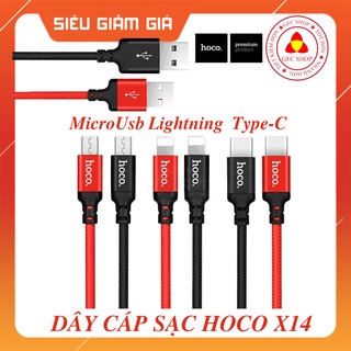 Dây sạc ĐT Hoco X14 cổng/Type C/Micro Usb hoặc 3 cổng đa năng-Dây sạc bọc dù chống đứt
