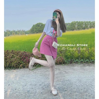 [ 𝐅𝐑𝐄𝐄 𝐒𝐇𝐈𝐏 ] Set áo hoạt hình chân váy hồng siêu cá tính TL734