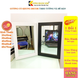 gương soi để bàn khung gỗ decor viền màu đen trắng vân gỗ kích thước 20x30 cm guonghoangkim HK5001