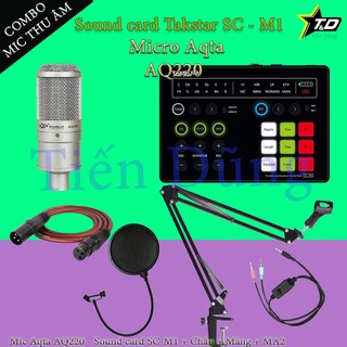Bộ mic livetream sound card SC M1 mic Aqta AQ220 với dây livestream MA2 chân màng- Trọn bộ mic thu âm đầu đủ