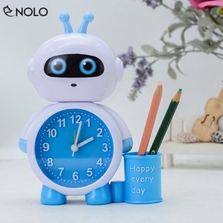 Đồng Hồ Để Bàn Kiêm Khay Đựng Bút Kiểu Dáng Hình Chú Robot Có Chuông Báo Dùng Nguồn Pin AA