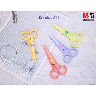Kéo nhựa cắt giấy an toàn cho bé M&amp;G ASSN2266 màu xanh dạ quang, tím, vàng, cam hồng