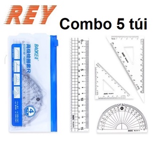 [Giá sỉ] COMBO 5 Bộ thước kẻ túi zip 4 món Baoke RU2070