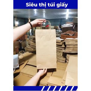COMBO 50 CHIẾC TÚI GIẤY KRAFT XI MĂNG S5: 21.5x15x41.5 cm CÓ QUAI ( ẢNH THẬT SHOP TỰ CHỤP)