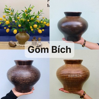 Bình Hoa Lọ Hoa Men Mộc Dáng Vò Bụng Rộng Gốm Sứ Bát Tràng - Gốm Bích