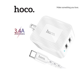 Bộ sạc nhanh 3.4A Hoco DC26 chân dẹt 2 cổng Usb kèm dây sạc Type-C dài 1M cho Smartphone