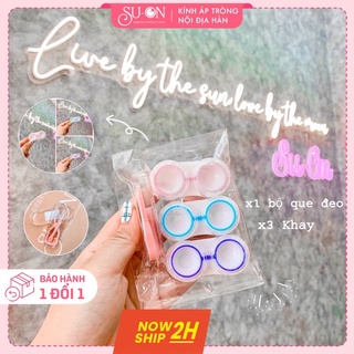 Bộ dụng cụ đeo lens và 3 khay đựng mini tiện lợi,  nhỏ gọn
