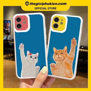 Ốp iphone - Ốp lưng iphone cạnh vuông viền camera Mèo giơ tay dành cho ip 6 đến 14promax - ng144