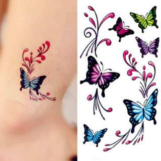 Hình xăm dán tatoo bướm aq149. Xăm dán tatoo mini tạm thời, size <10x6cm