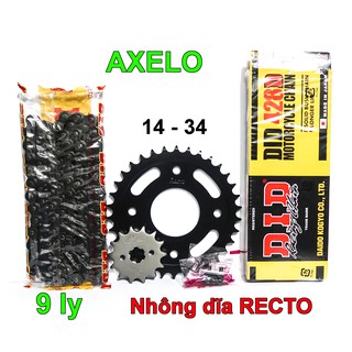 Sên DID đen 9 ly 100 mắc, Nhông dĩa RECTO 14 - 34 cho Axelo