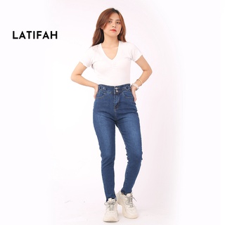 [Mã BMBAU50 giảm 50K đơn 150K] Quần jeans nữ co giãn LATIFAH cạp siêu cao lưng phối 2 khoen tròn QD048