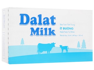 THÙNG 48 HỘP SỮA TƯƠI TIỆT TRÙNG ĐÀ LẠT MILK 180ML KHÔNG ĐƯỜNG/ ÍT ĐƯỜNG/ CÓ ĐƯỜNG/ DALAT MILK