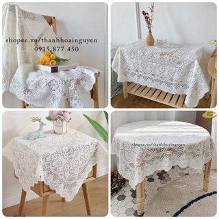 Khăn trải bàn ren hoa vintage cho các loại bàn tròn vuông chữ nhật ( khăn phủ trang trí decor )