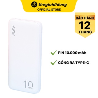 Pin sạc dự phòng AVA PJ JP260 10000mAh Type C/1 cổng USB 1 cổng Type C - Chính hãng BH 12 tháng