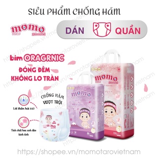 ( MUA 2 BỊCH TẶNG QUÀ) Bỉm Tã dán/ quần MOMO DIAMOND ORGANIC S128,M124,M120,L108,XL100,XXL96,XXXL92