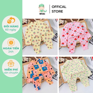 Đồ đồ bộ dài tay cho bé gái, đồ ngủ cho bé gái 1-5 tuổi thun cotton in hình trái dâu đáng yêu MKids
