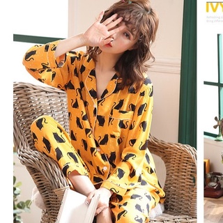 Đồ Bộ Vải Lanh Lụa Viscose Hè Thoáng Mát - Pijama mặc nhà Dài Tay IVY634
