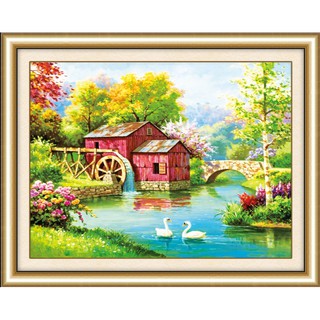 TRANH ĐÍNH ĐÁ Phong cảnh nhà hạnh phúc Ailuo AL77586 |70x52cm| _ Chưa đính