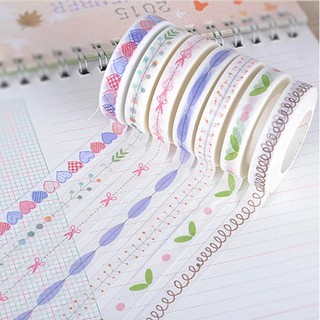 Z0607 Băng Keo Trang Trí Nhiều Họa Tiết Dài 10 Mét, Washi Tape Handmade Bukao