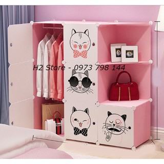 [NHIỀU MÀU] - TỦ NHỰA LẮP GHÉP ĐA NĂNG 9 Ô (2 KỆ GÓC) CỬA MÈO NƠ CUTE THÔNG MINH SIZE TO