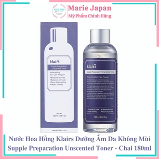 Nước Hoa Hồng Klairs Dưỡng Ẩm Da Không Mùi Supple Preparation Unscented Toner - Chai 180ml