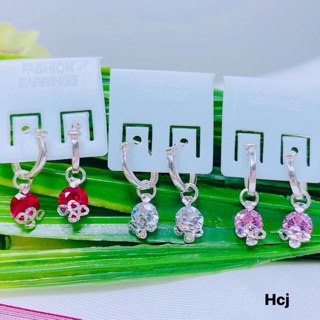 BÔNG TAI KHOEN TRÒN MẶT ĐÍNH ĐÁ CHO BÉ GÁI - BÔNG TAI BẠC TRẺ CON